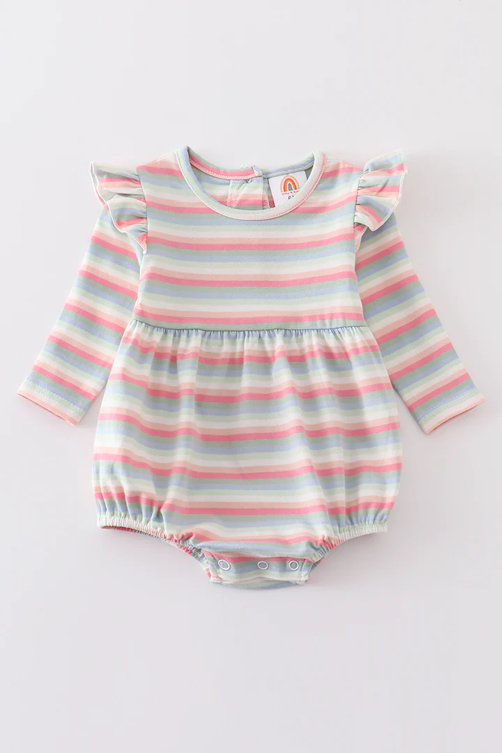 (Custom Design Preorder MOQ 5) Stripes Print Baby Girls Romper