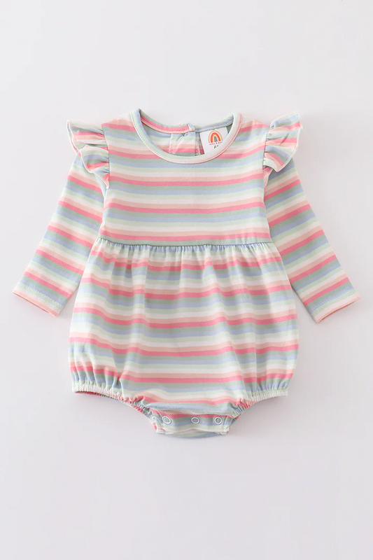 (Custom Design Preorder MOQ 5) Stripes Print Baby Girls Romper