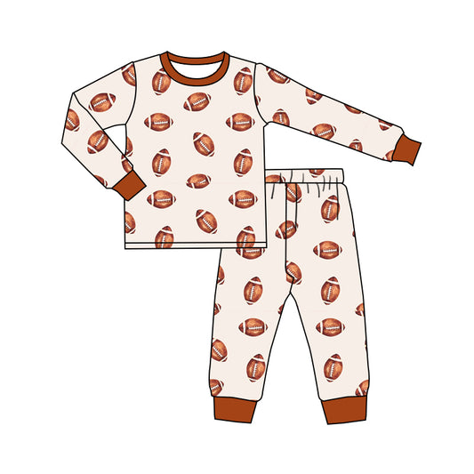 (Custom Design Preorder MOQ 5) Brown Footbal Print Kids Pajamas Clothes Set