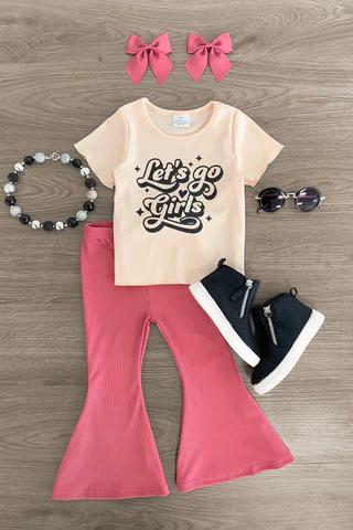 (Custom Design Preorder MOQ 5) Let's Go Girls Print Girls Clothes Set