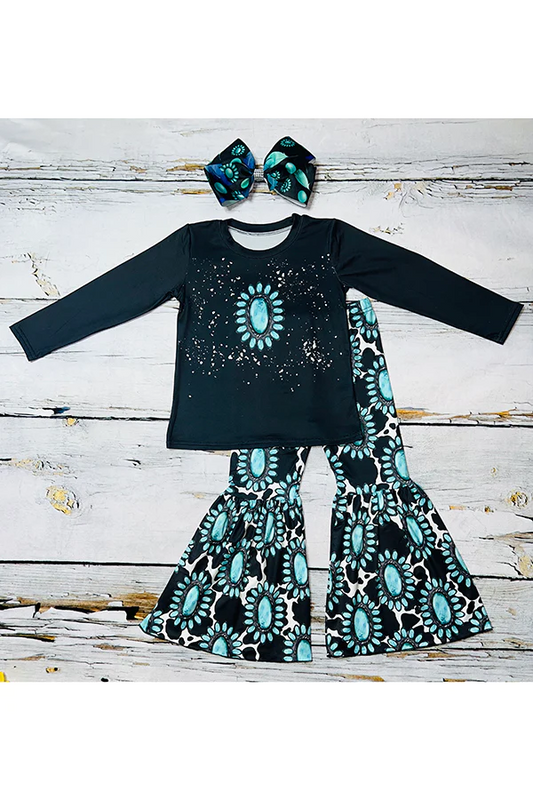 (Custom Design Preorder MOQ 5) Turquoise Print Girls Western Clothes Set