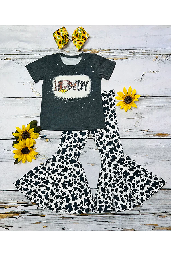 (Custom Design Preorder MOQ 5) Howdy Print Girls Clothes Set