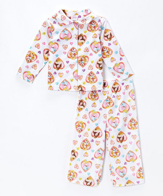 (Custom Design Preorder MOQ 5) Cartoon Princess Heart Print Girls Buttons Pajamas Clothes Set