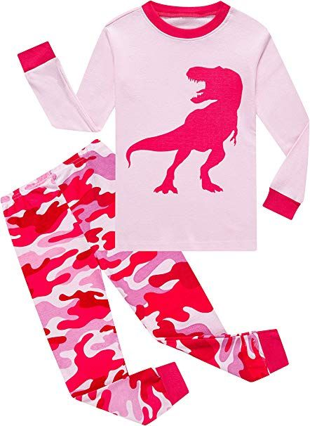 (Custom Design Preorder MOQ 5) Pink Dino Camo Print Girls Pajamas Clothes Set