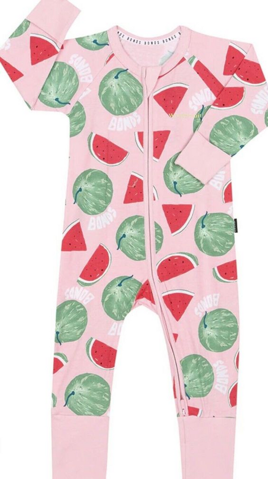 (Custom Design Preorder MOQ 5) Pink Watermelon Print Baby Girls Sleeper Zipper Romper