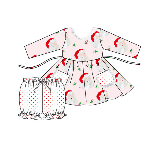 (Custom Design Preorder MOQ 5) Santa Print Girls Christmas Clothes Set