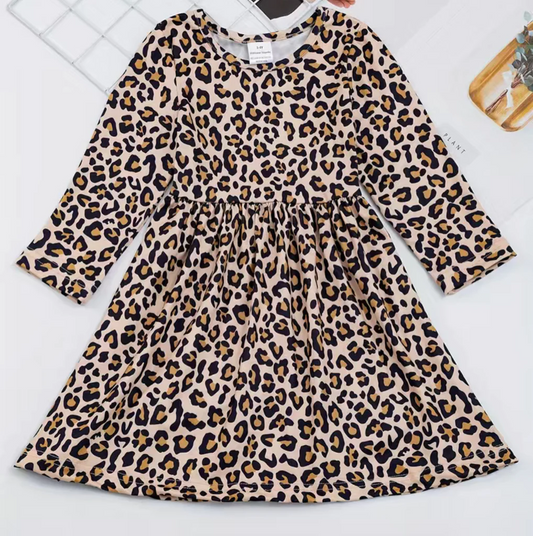 (Custom Design Preorder MOQ 5) Leopard Girls Knee Length Dress