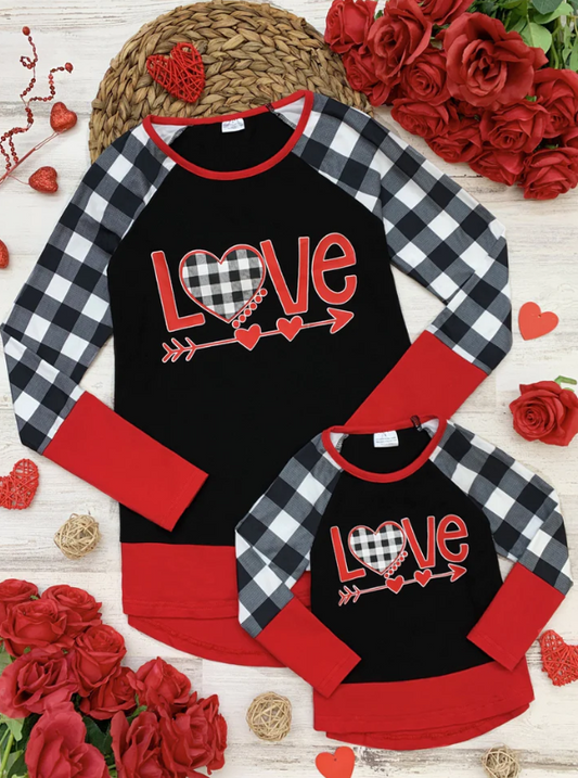 (Custom Design MOQ 5) Mommy and Me LOVE Print Woman Valentine's Tee Shirts Top