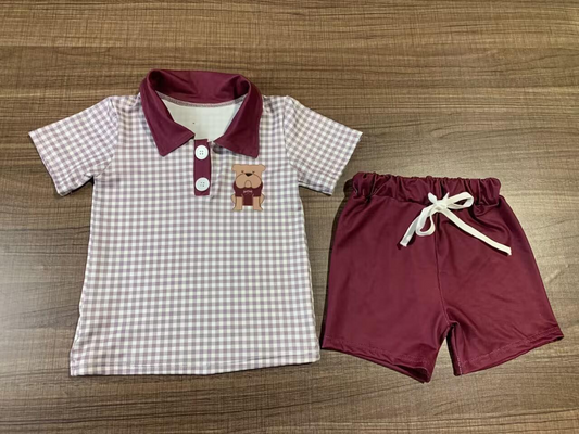 (Custom Design Preorder MOQ 5) Wine Football Team's Polo Top Shorts Boys Clothes Set