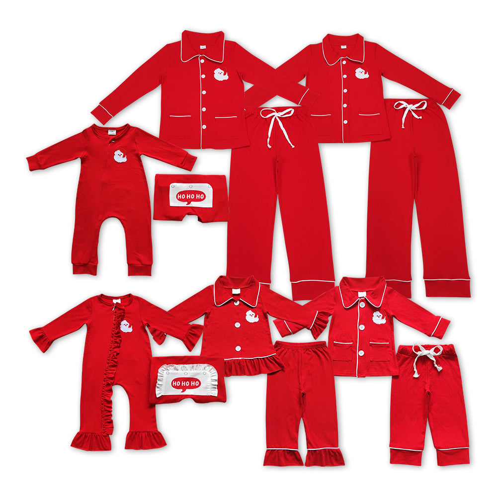 Christmas Santa Embroidery Red Cotton Buttons Family Matching Clothes