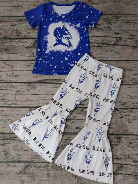 (Custom Design Preorder MOQ 5) Blue Football Team's Print Girls Clothes Set