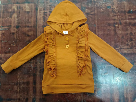 (Custom Design Preorder MOQ 5) Mustard Cotton Gilrs Ruffles Hoodie Tee Shirts Top