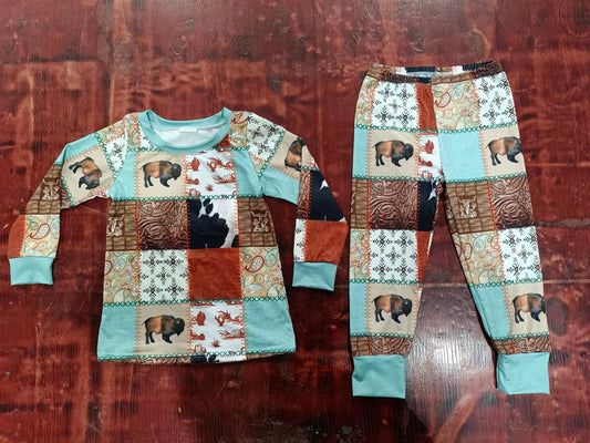 (Custom Design Preorder MOQ 5) Cow Print Western Kids Clothes Set