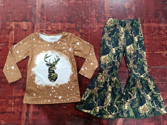 (Custom Design Preorder MOQ 5) Deer Camo Print Girls Hunting Clothes Set