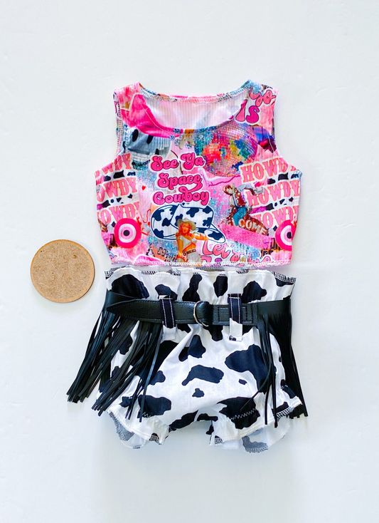 (Custom Design Preorder MOQ 5)  Howdy Cowboy Baby Girls Western Bummie Set