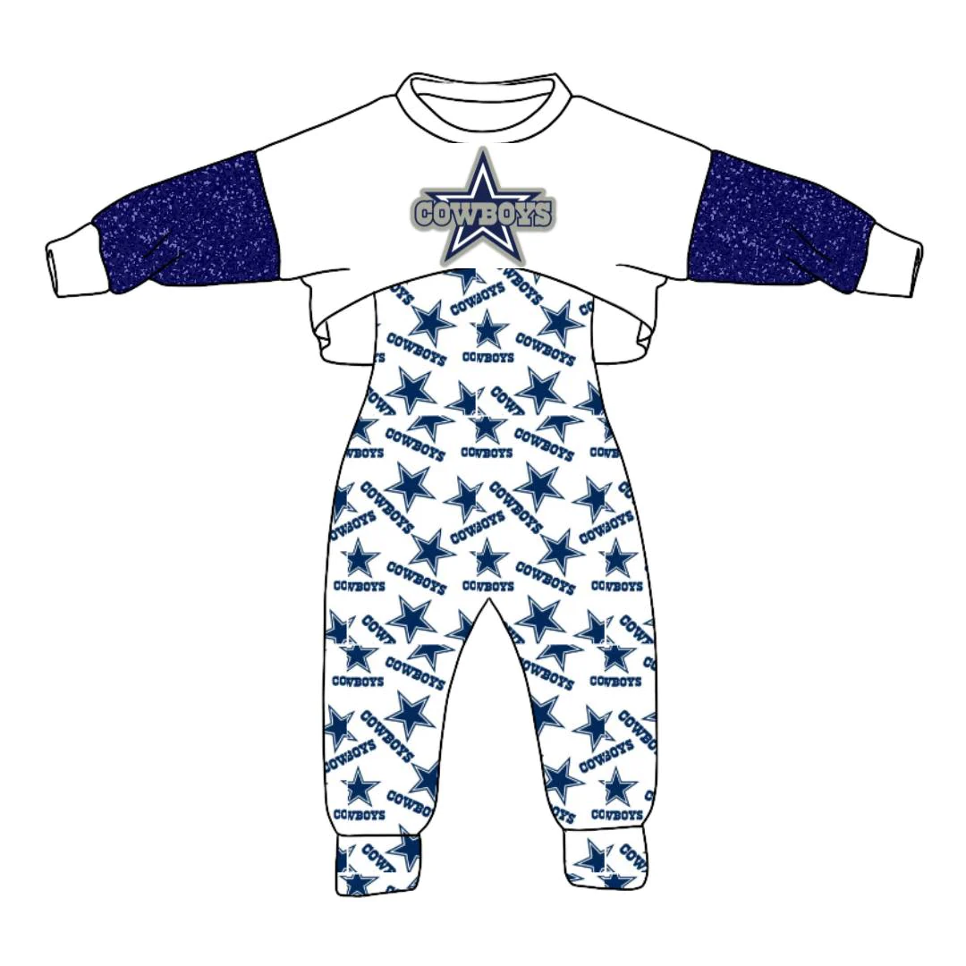 (Custom Design Preorder MOQ 5) Navy Football Team’s Print Girls Jumpsuit Clothes Set