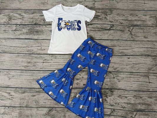 (Custom Design Preorder MOQ 5) Blue Football Team's Print Girls Clothes Set