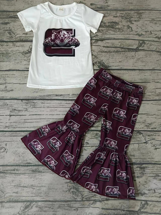 (Custom Design Preorder MOQ 5) Wine Football Team's Print Girls Clothes Set