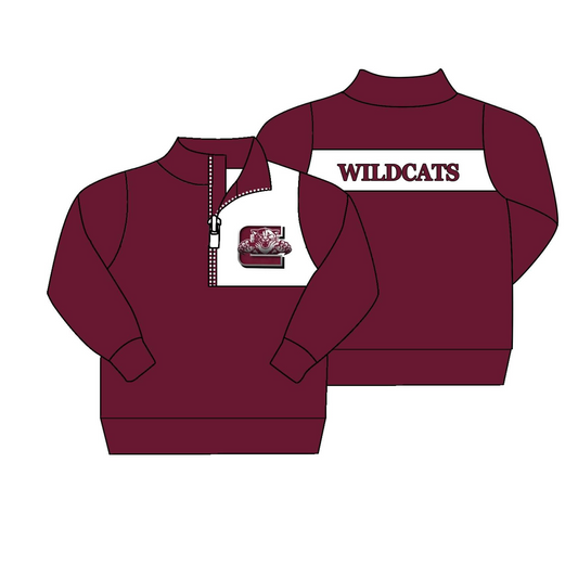 (Custom Design Preorder MOQ 5) Wine Football Team's Long Sleeve Boys Zipper Pullover Tee Shirts Top