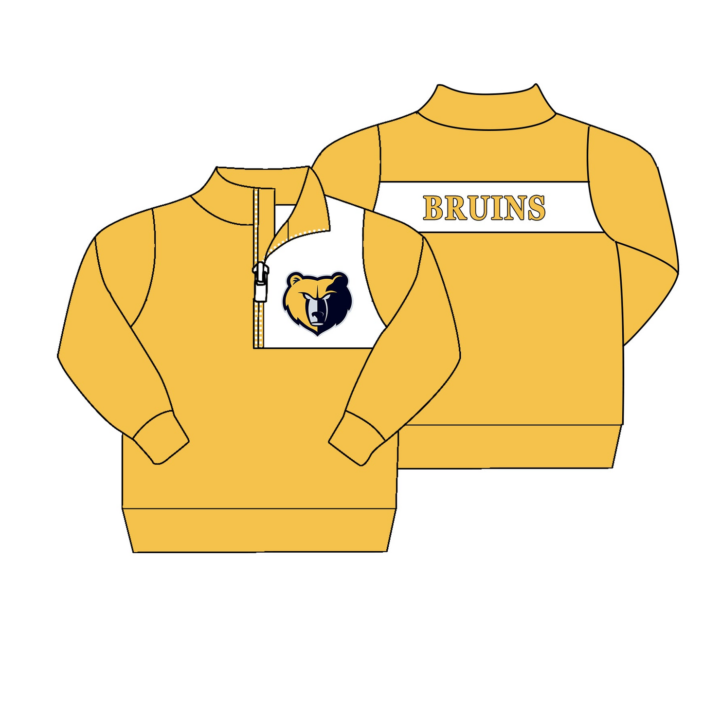 (Custom Design Preorder MOQ 5) Yellow Football Team's Long Sleeve Boys Zipper Pullover Tee Shirts Top