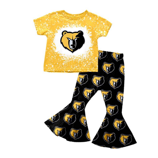 (Custom Design Preorder MOQ 5) Yellow Football Team's Print Girls Clothes Set