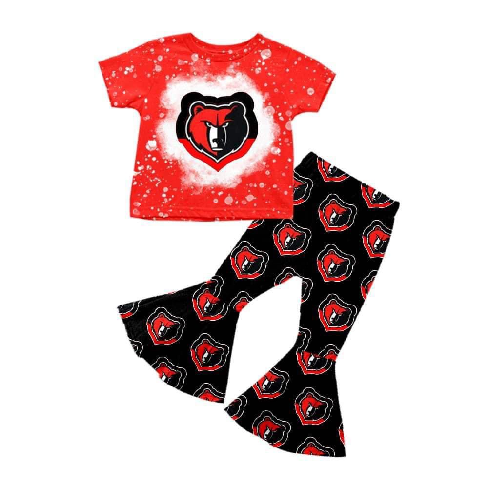 (Custom Design Preorder MOQ 5) Red Football Team's Print Girls Clothes Set