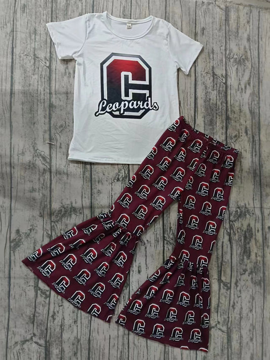 (Custom Design Preorder MOQ 5) Wine G Football Team's Print Girls Clothes Set