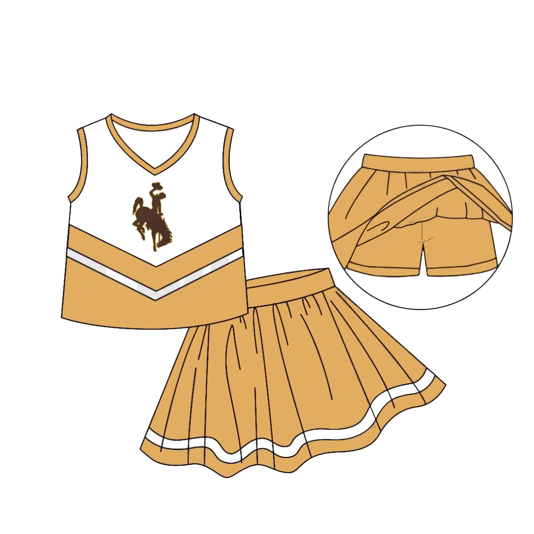 (Custom Design Preorder MOQ 5) Girls Khaki Football Team's Skirts With The Shorts Clothes Sets