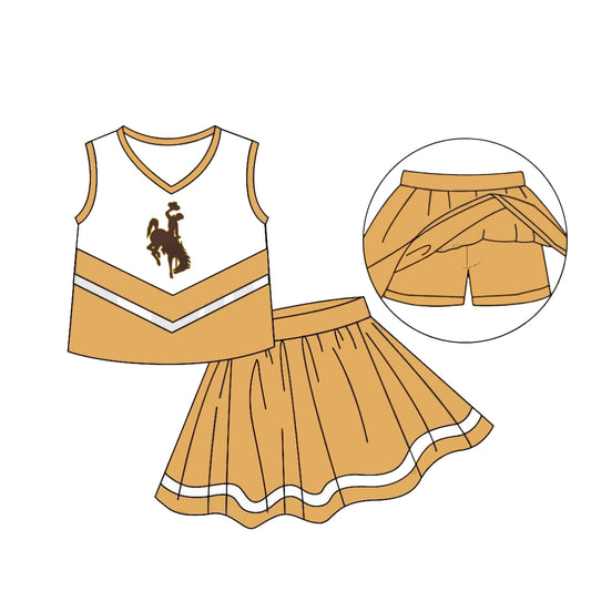 (Custom Design Preorder MOQ 5) Girls Khaki Football Team's Skirts With The Shorts Clothes Sets