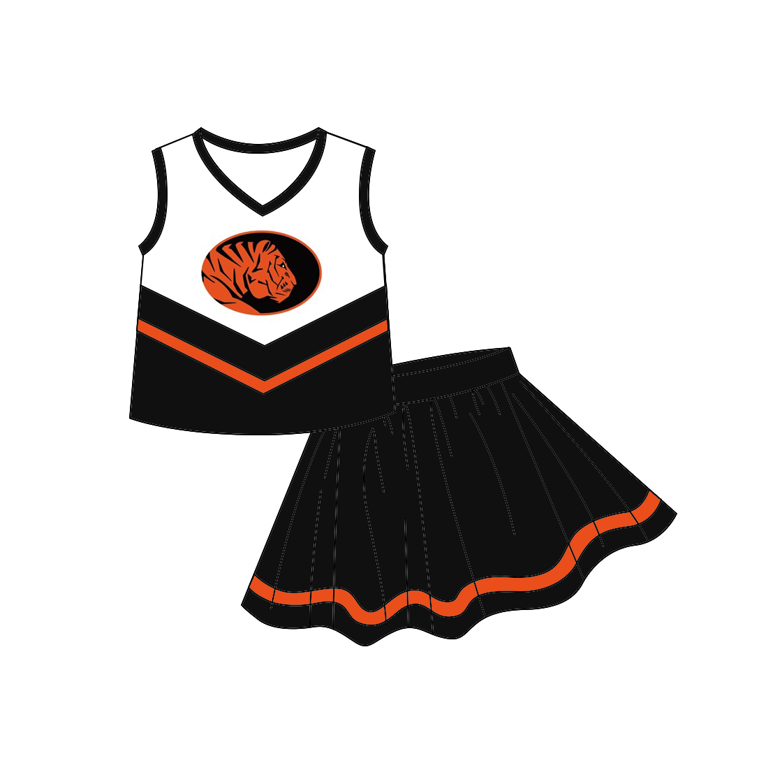 (Custom Design Preorder MOQ 5) Girls Black Tiger Football Team's Skirts With The Shorts Clothes Sets