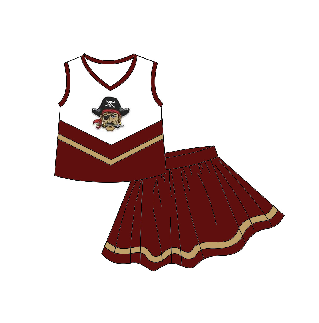 (Custom Design Preorder MOQ 5) Girls Wine Football Team's Skirts With The Shorts Clothes Sets