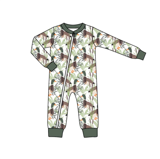(Custom Design Preorder MOQ 5) Duck Print Baby Kids Sleeper Zipper Romper