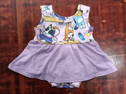 (Custom Design Preorder MOQ 5) Purple Cartoon Dog Print Baby Girls Romper