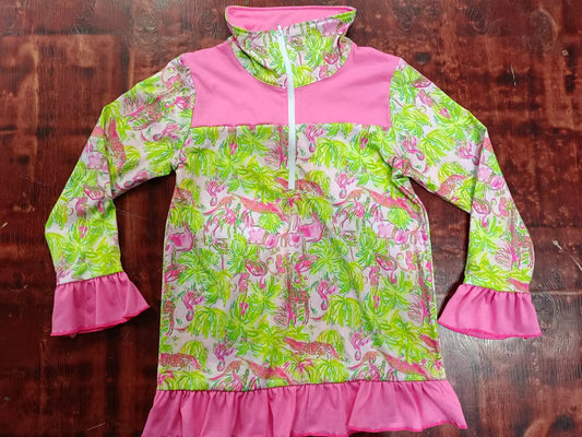 (Custom Design Preorder MOQ 5) Pink Animals Print Girls Zipper Tee Shirts Top