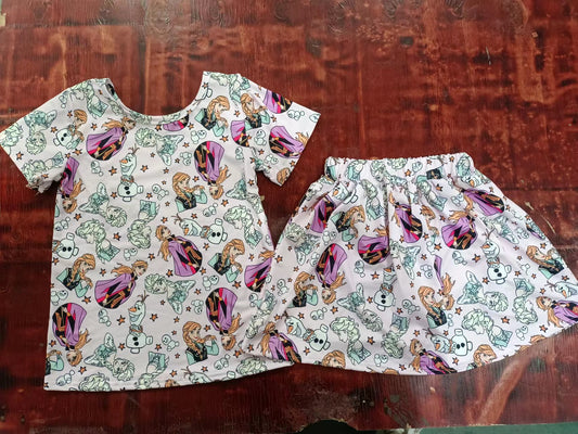 (Custom Design Preorder MOQ 5) Cartoon Princess Print Girls Skirts Clothes Set