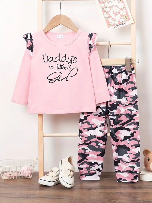 (Custom Design Preorder MOQ 5) Daddy's Little Girl Pink Camo Girls Clothes Set