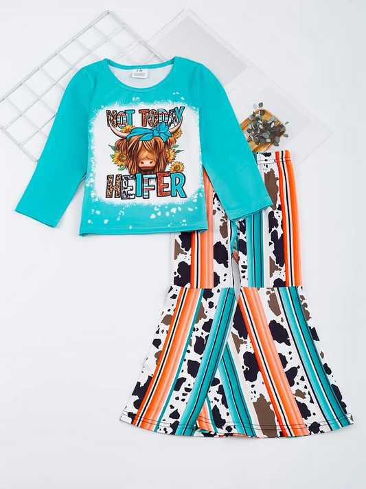 (Custom Design Preorder MOQ 5) Not Today Heifer Sunflowers Girls Clothes Set