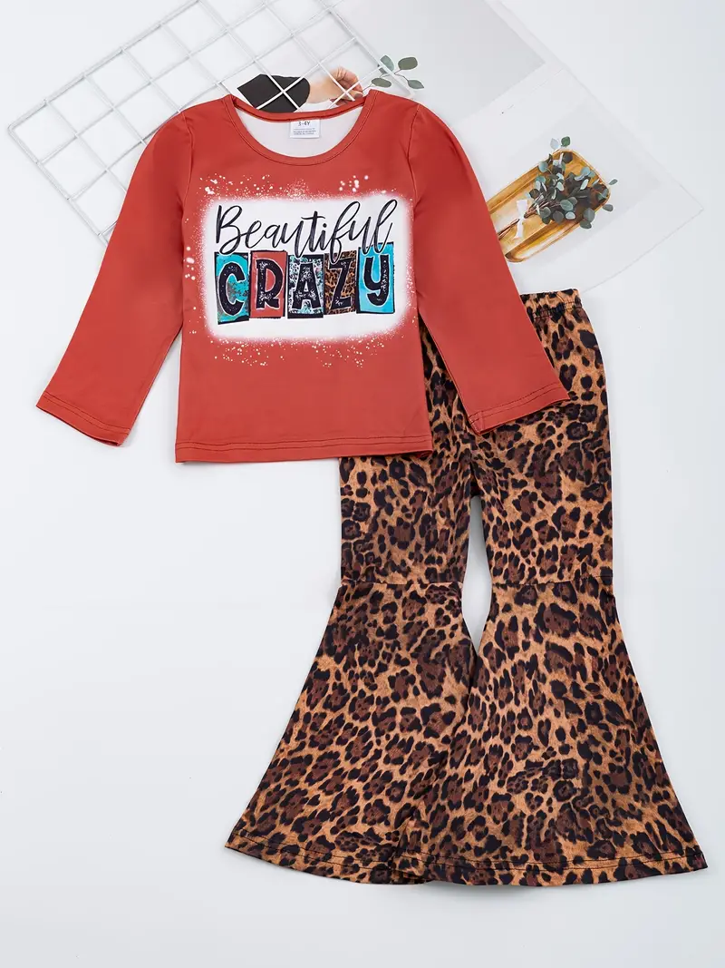 (Custom Design Preorder MOQ 5) Beautiful Crazy Leopard Bell Pants Girls Clothes Set