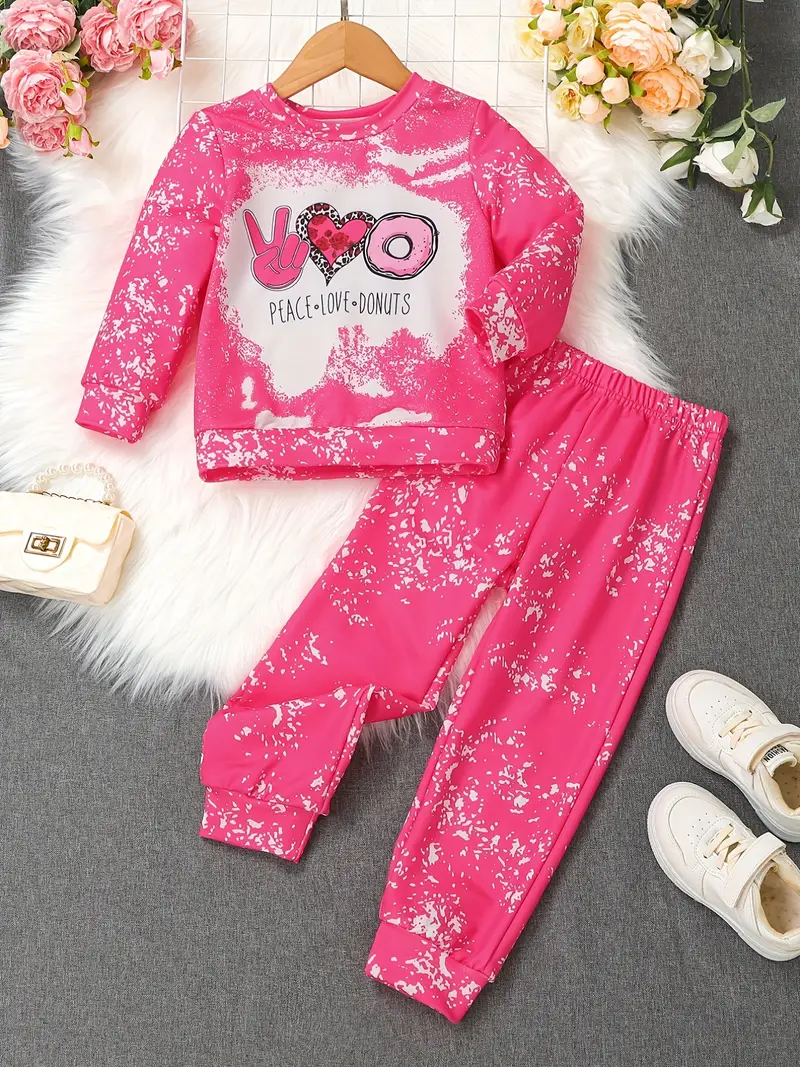 (Custom Design Preorder MOQ 5) Peace Love Donuts Pink Girls Clothes Set