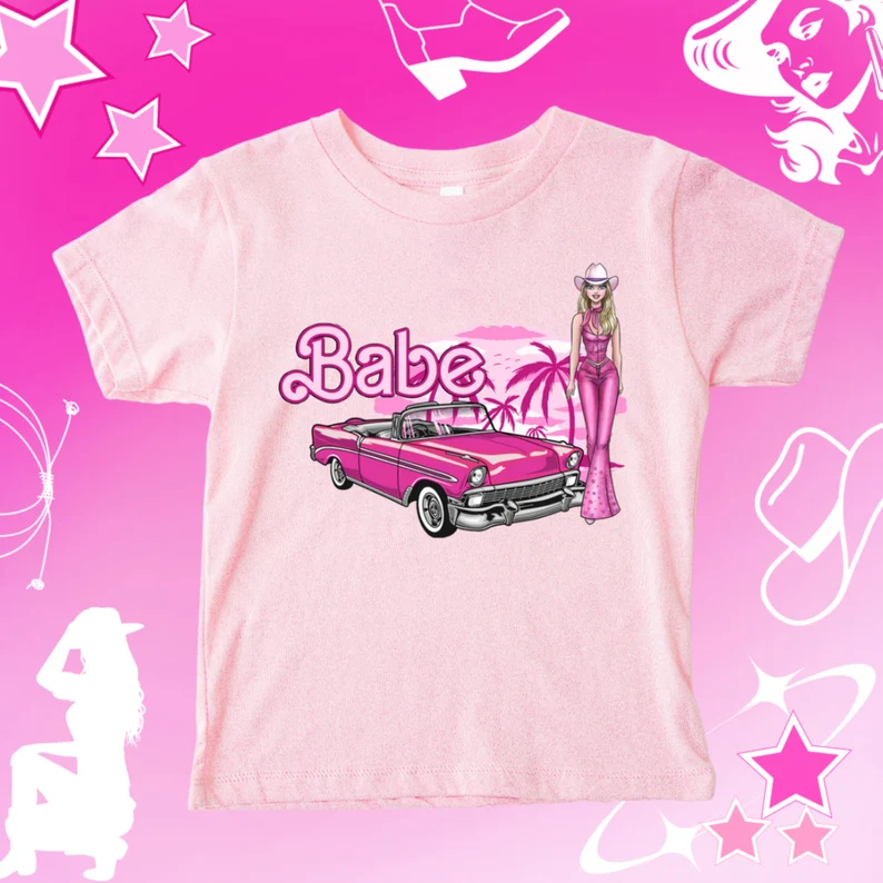 (Custom Design Preorder MOQ 5) Pink BA Beach Print Girls Tee Shirts Top