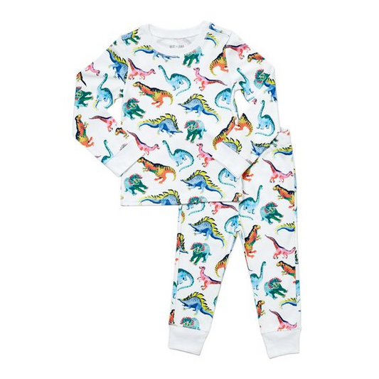 (Custom Design Preorder MOQ 5) Colorful Dino Print Boys Pajamas Clothes Set