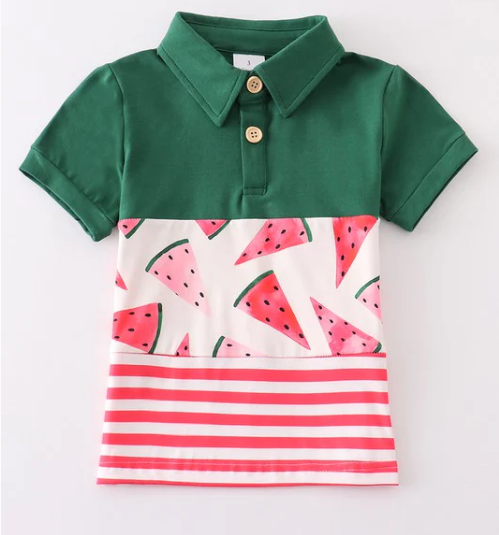 (Custom Design Preorder MOQ 5) Watermelon Print Boys Polo Tee Shirts Top