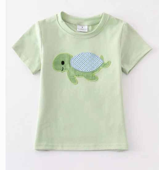 (Custom Design Preorder MOQ 5) Green Turtles Print Boys Tee Shirts Top