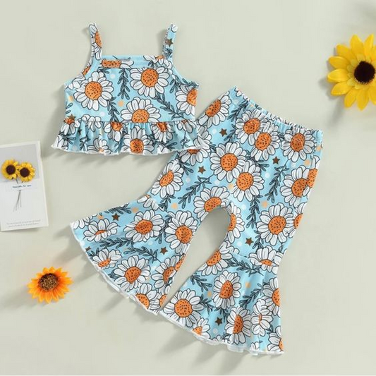 (Custom Design Preorder MOQ 5) Flowers Print Girls Clothes Set