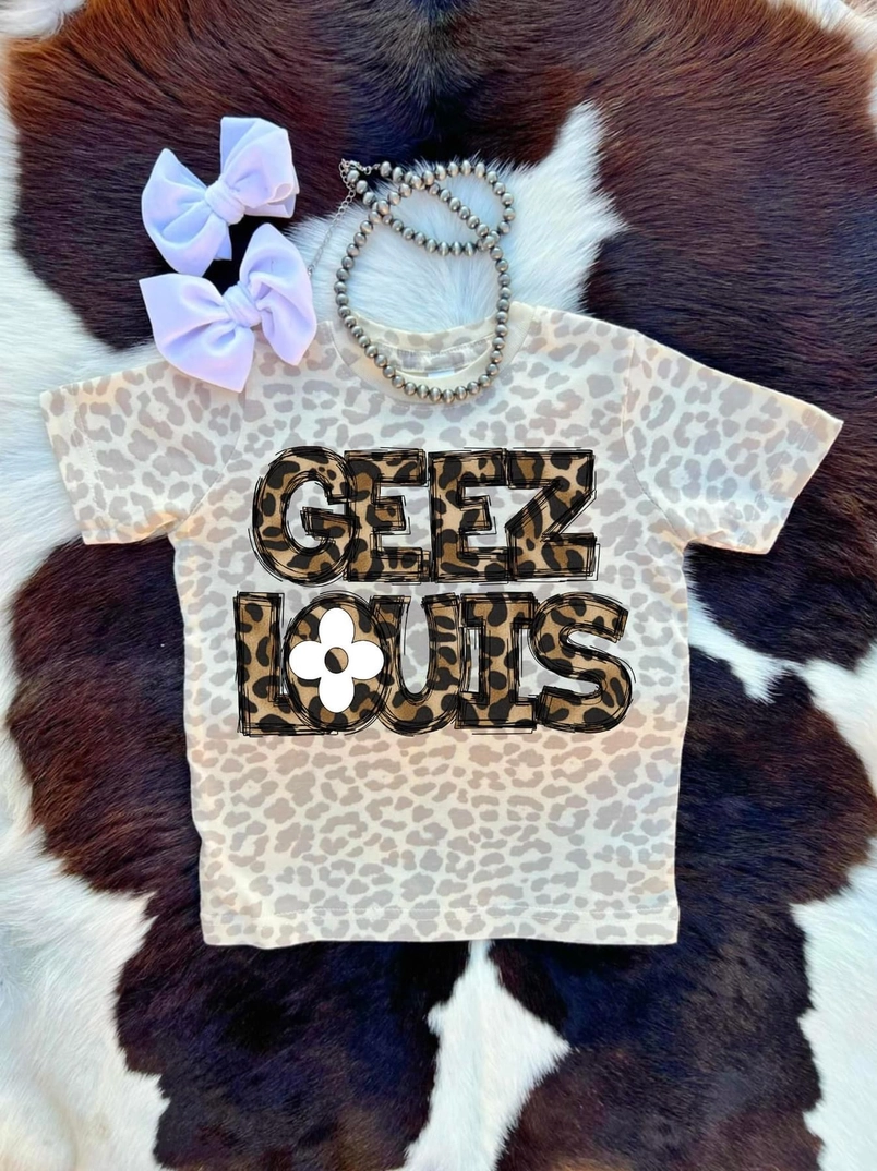 (Custom Design Preorder MOQ 5) Geez Louis Leopard Print Girls Tee Shirts Top