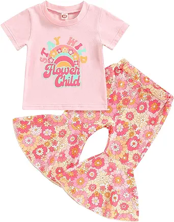 (Custom Design Preorder MOQ 5) Stay Wild Flowers Child Girls Clothes Set