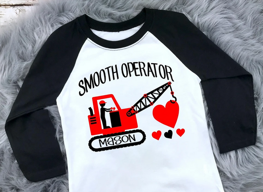 (Custom Design Preorder MOQ 5) Construction Heart Print Boys Raglan Sleeve Valentine's Tee Shirts Top