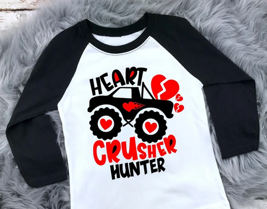 (Custom Design Preorder MOQ 5) Truck Heart Print Boys Raglan Sleeve Valentine's Tee Shirts Top