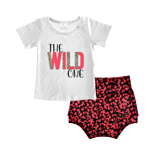 (Custom Design Preorder MOQ 5)  The Wild One Top Red Leopard Shorts Baby Girls Bummie Set