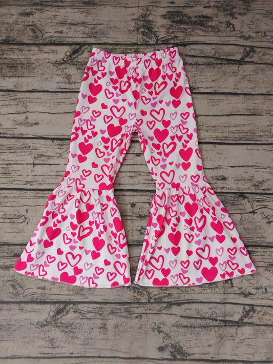 (Custom Design Preorder MOQ 5) Heart Print Girls Valentine's Bell Bottom Pants